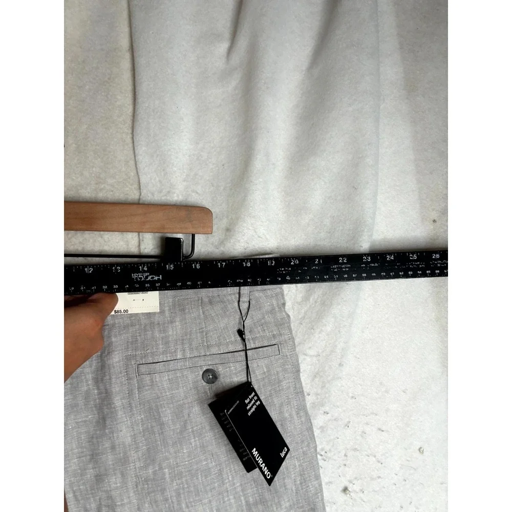 Murano Linen Pants Men's 38x30 Light Gray Relaxed Fit Flat Front Straight Leg